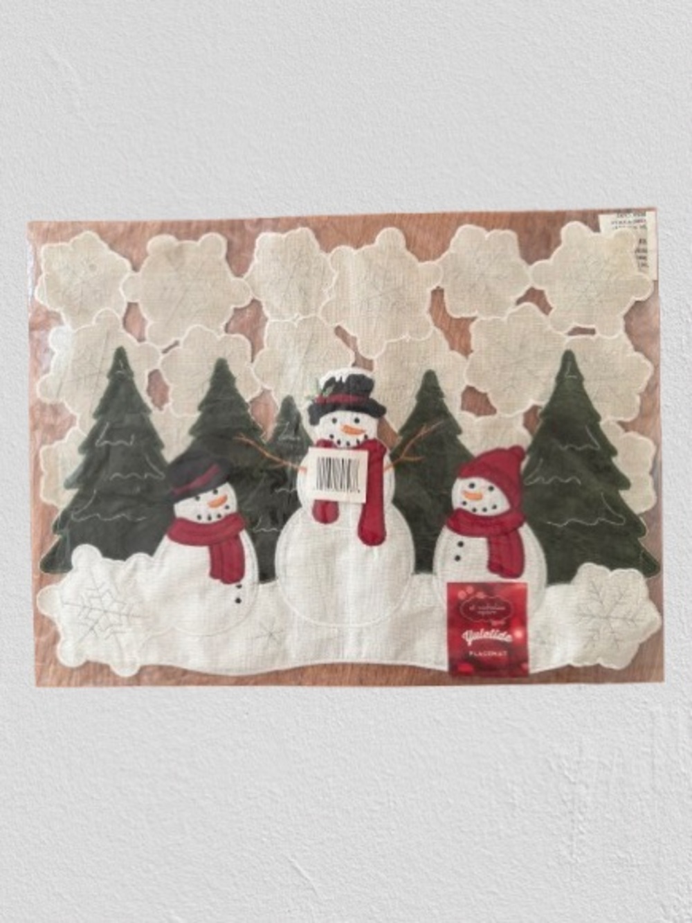 Vtg NWT St. Nicholas Square Yuletide 3 of Snowman Placemat, Sz 13x18